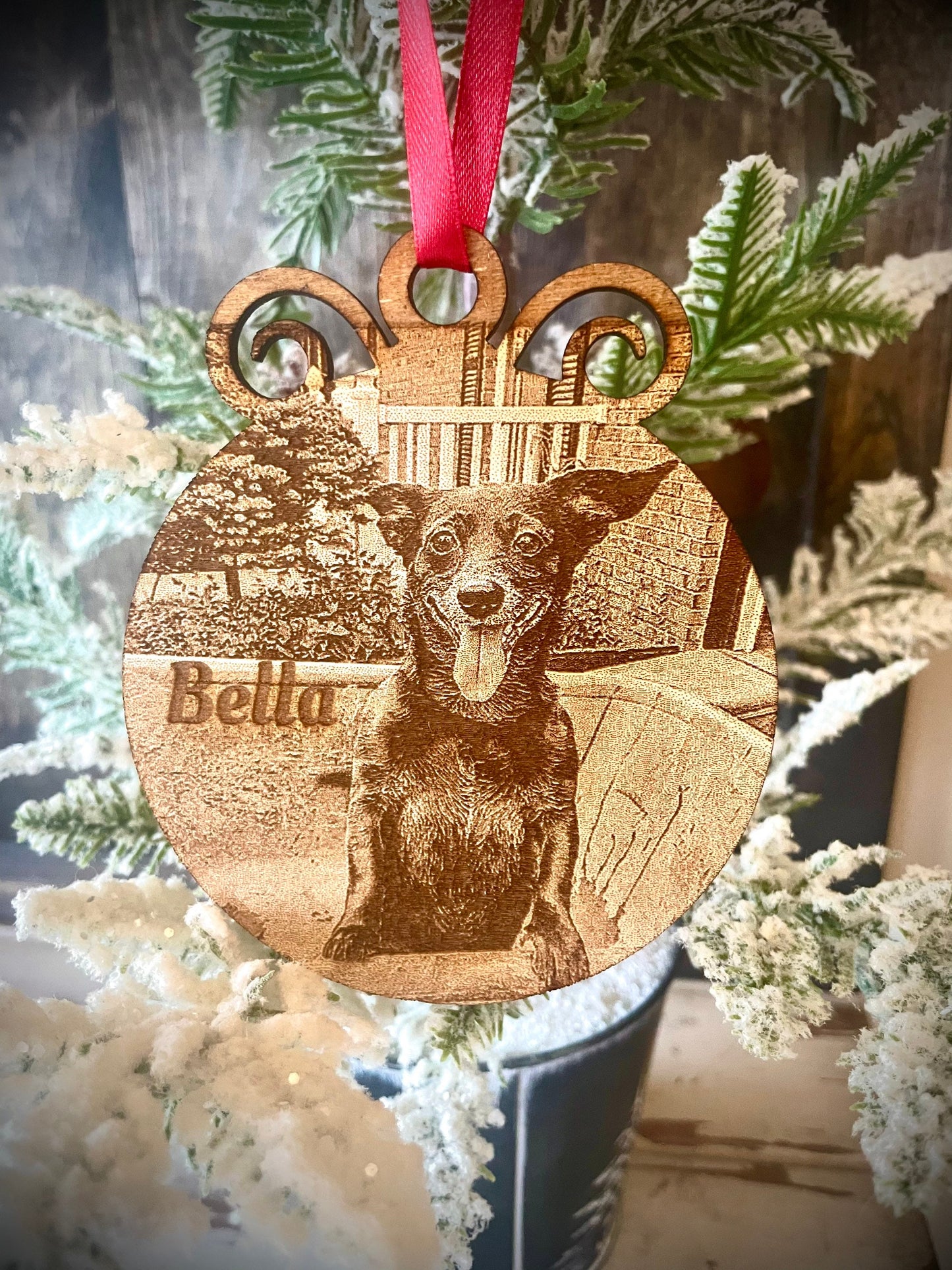 Custom Dog Photo Ornament/Gift Tag with photo of dog, cat, horse, family, kids