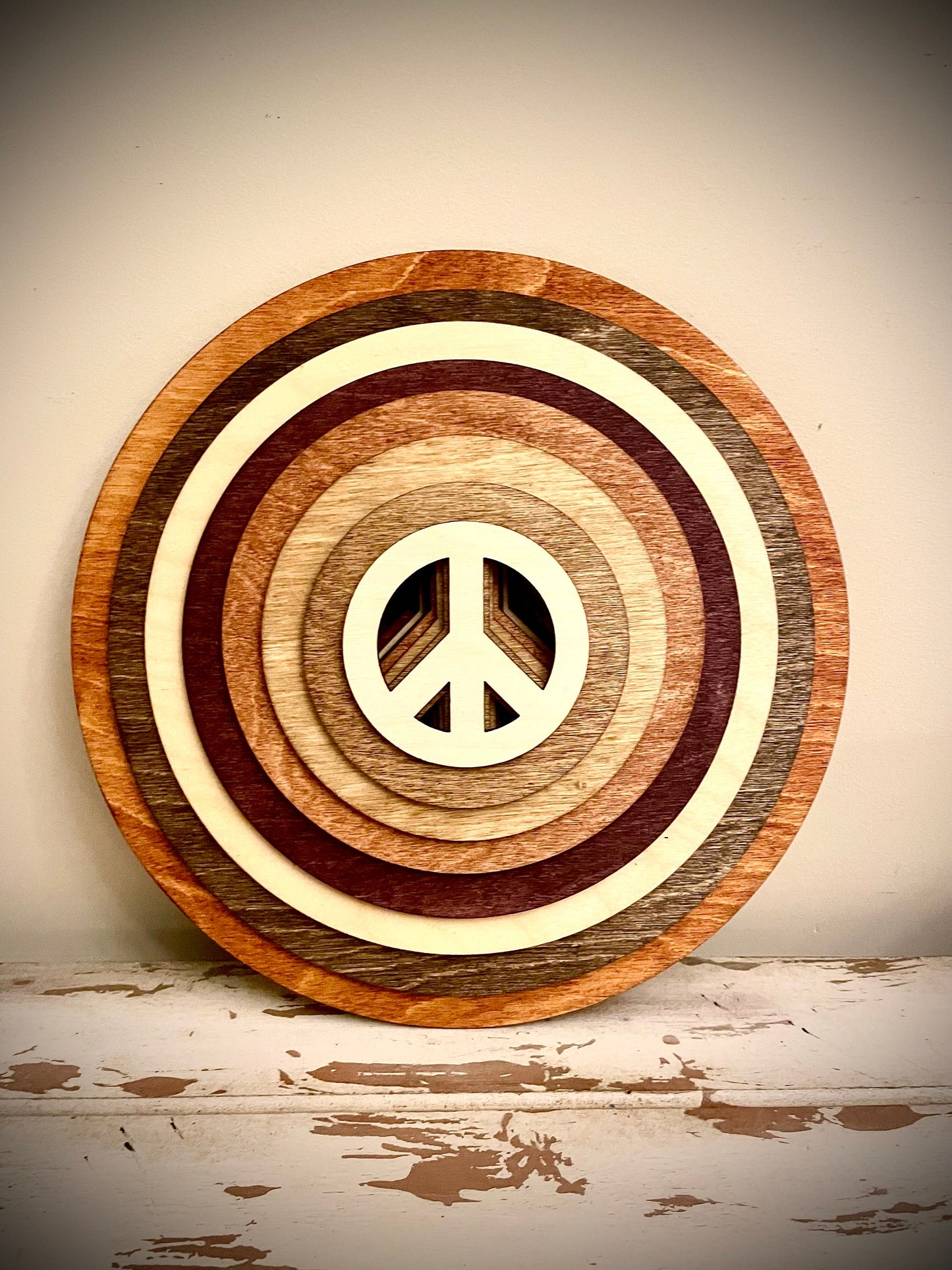 Stacked Peace Signs 3D Wood Table & Wall Art | Multi-Color