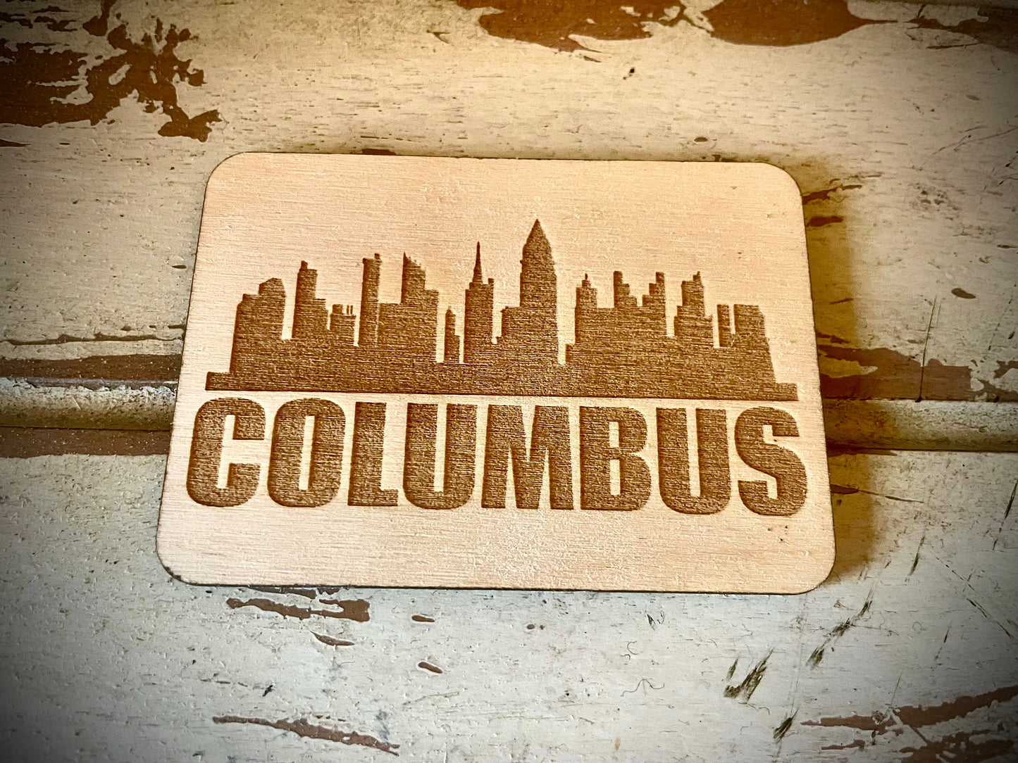 Columbus Skyline Wood Magnet | City Souvenir | 3.5" x 2.5"