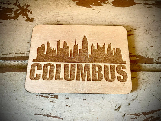 Columbus Skyline Wood Magnet | City Souvenir | 3.5" x 2.5"