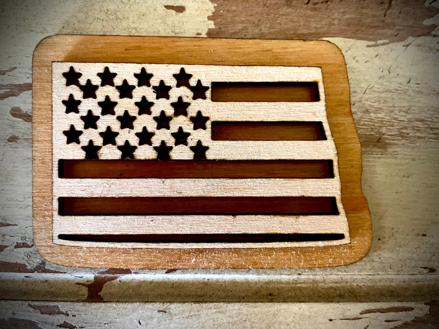 North Dakota US Flag 2-Layer Wood Refrigerator Magnet | 12 Finishes | Patriotic Gift