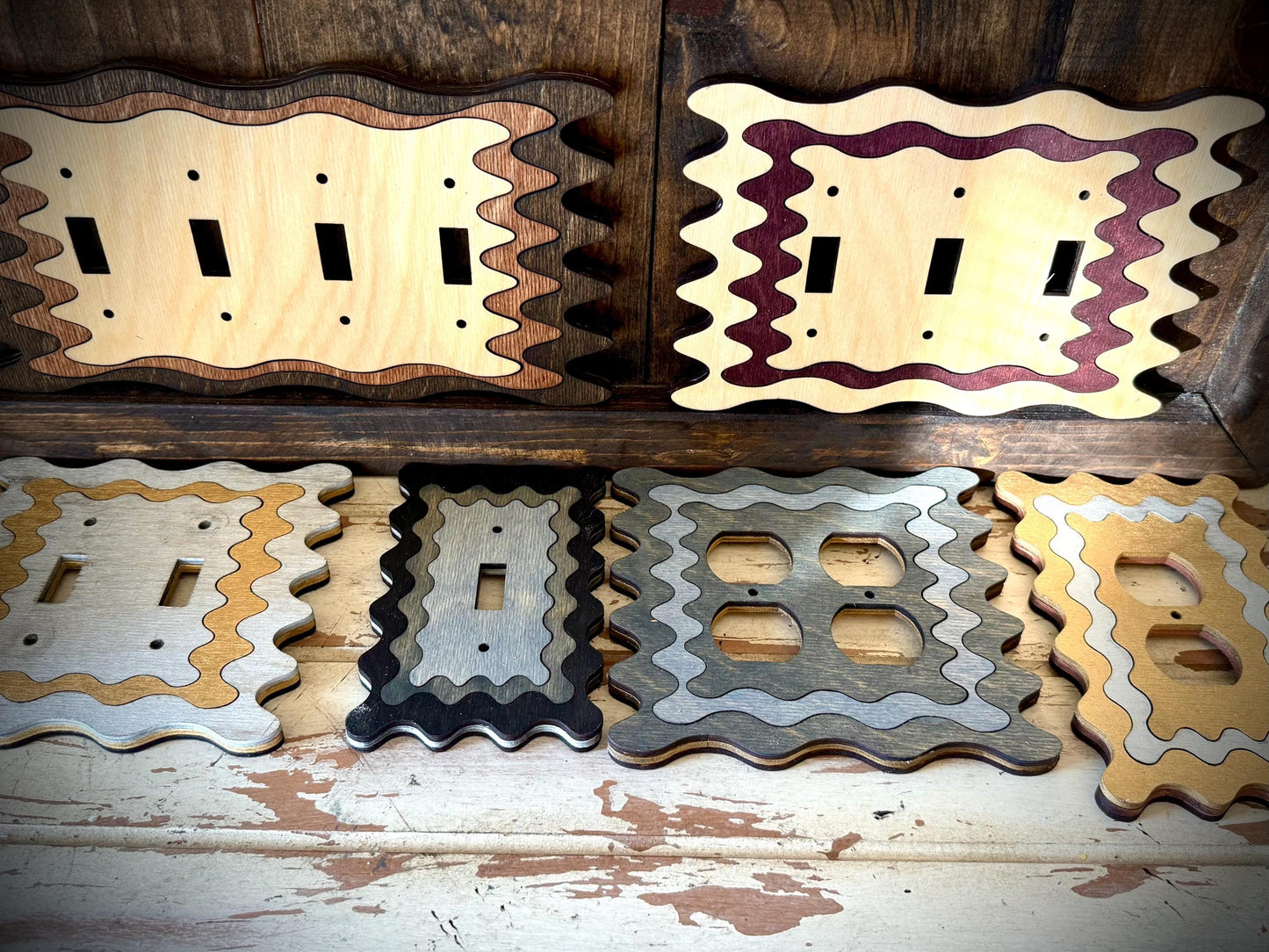 Triple Ripple Edge Wood Inlay Light Switch & Outlet Cover | Multiple Configurations