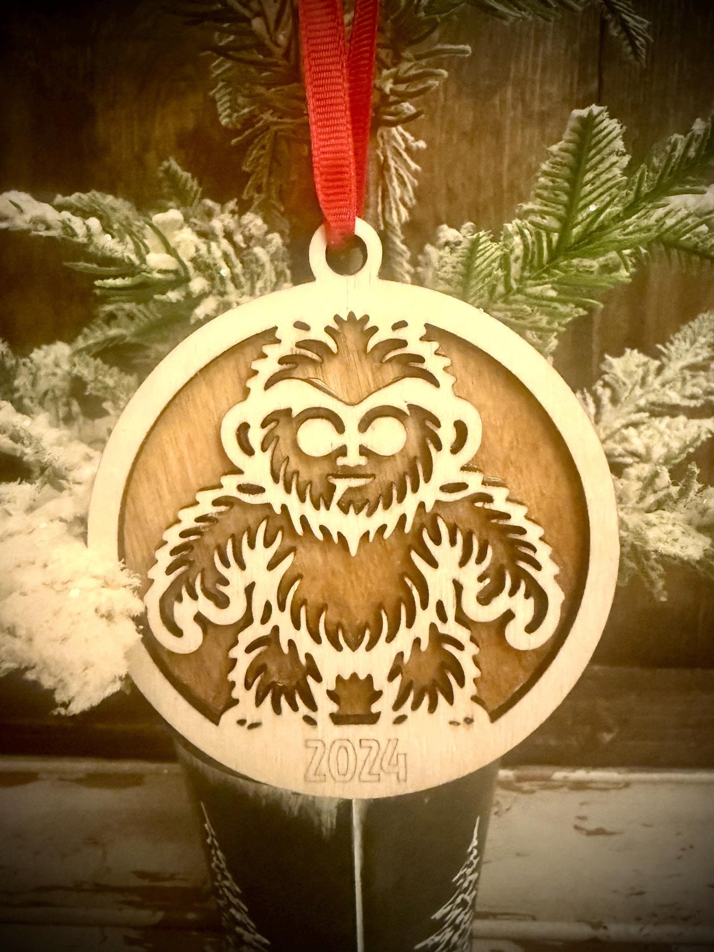Baby Yeti Sasquatch Bigfoot Personalized 2-Layer Wood Christmas Ornament & Gift Tag | Multiple Finishes | Bigfoot Gift