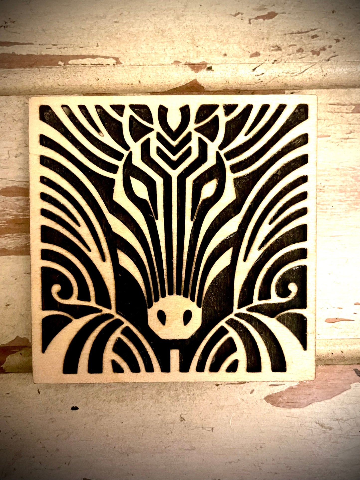 Boho Art Deco Zebra 2-Layer Square Wood Magnet | 12 Finishes | Boho Gift