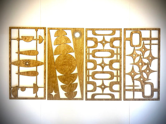 Mid Century Modern Wood Wall Art | 4-Panel Set | Multiple Sizes & Finishes | Set A