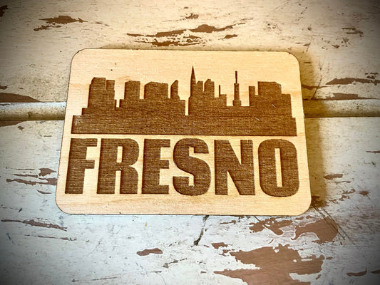 Fresno Skyline Wood Magnet | City Souvenir | 3.5" x 2.5"
