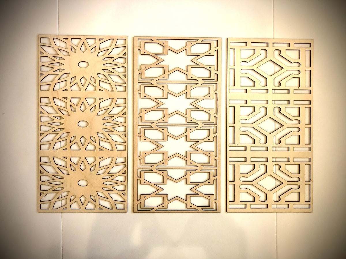 Stained Glass & Geometric Mandala Wood Wall Art | 3-Panel Set | Multiple Sizes & Finishes | Collection 1