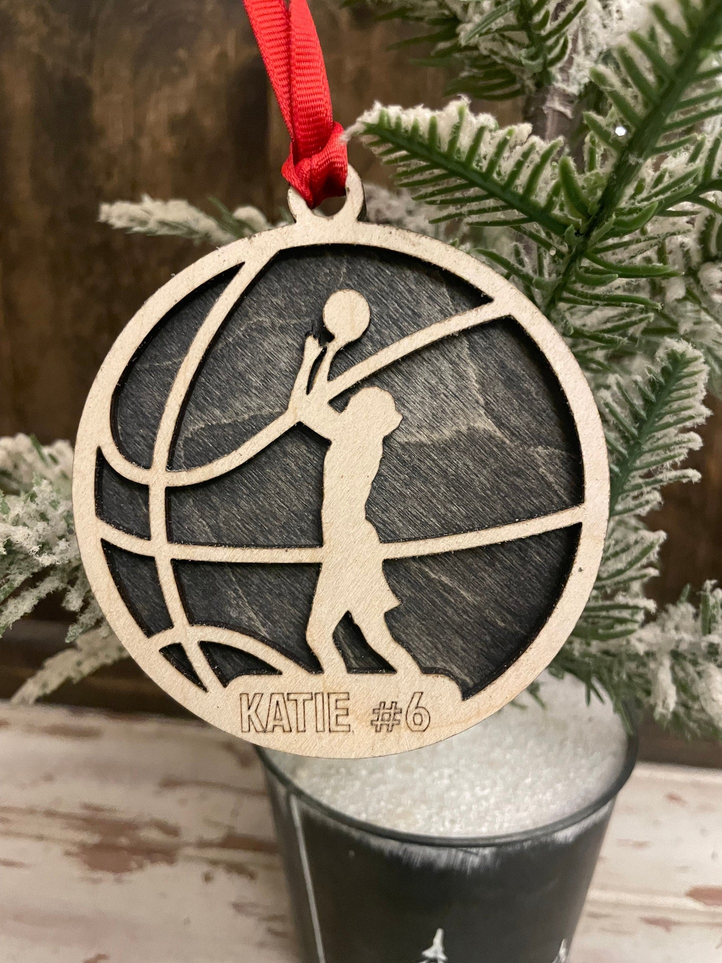 Female Basketball Player Personalized 2-Layer Wood Christmas Ornament & Gift Tag | Multiple Finishes | Basketball Gift (#2)