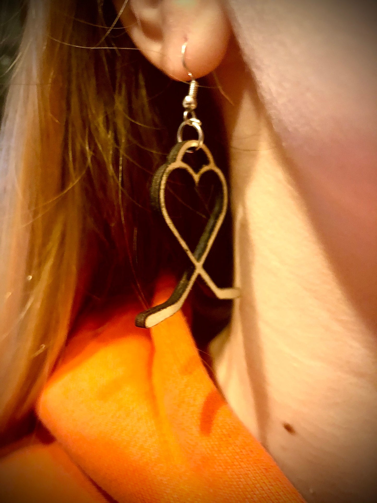 Hockey Stick Heart Wood Earrings | Laser Cut | Hockey Gift for Her