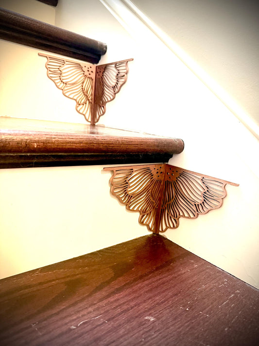 Art Nouveau Wood Staircase Corner Accents | Set of 4 | Multiple Finishes | Style D