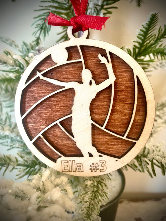Volleyball Player Personalized 2-Layer Wood Christmas Ornament & Gift Tag | Multiple Finishes | Volleyball Gift (#7)