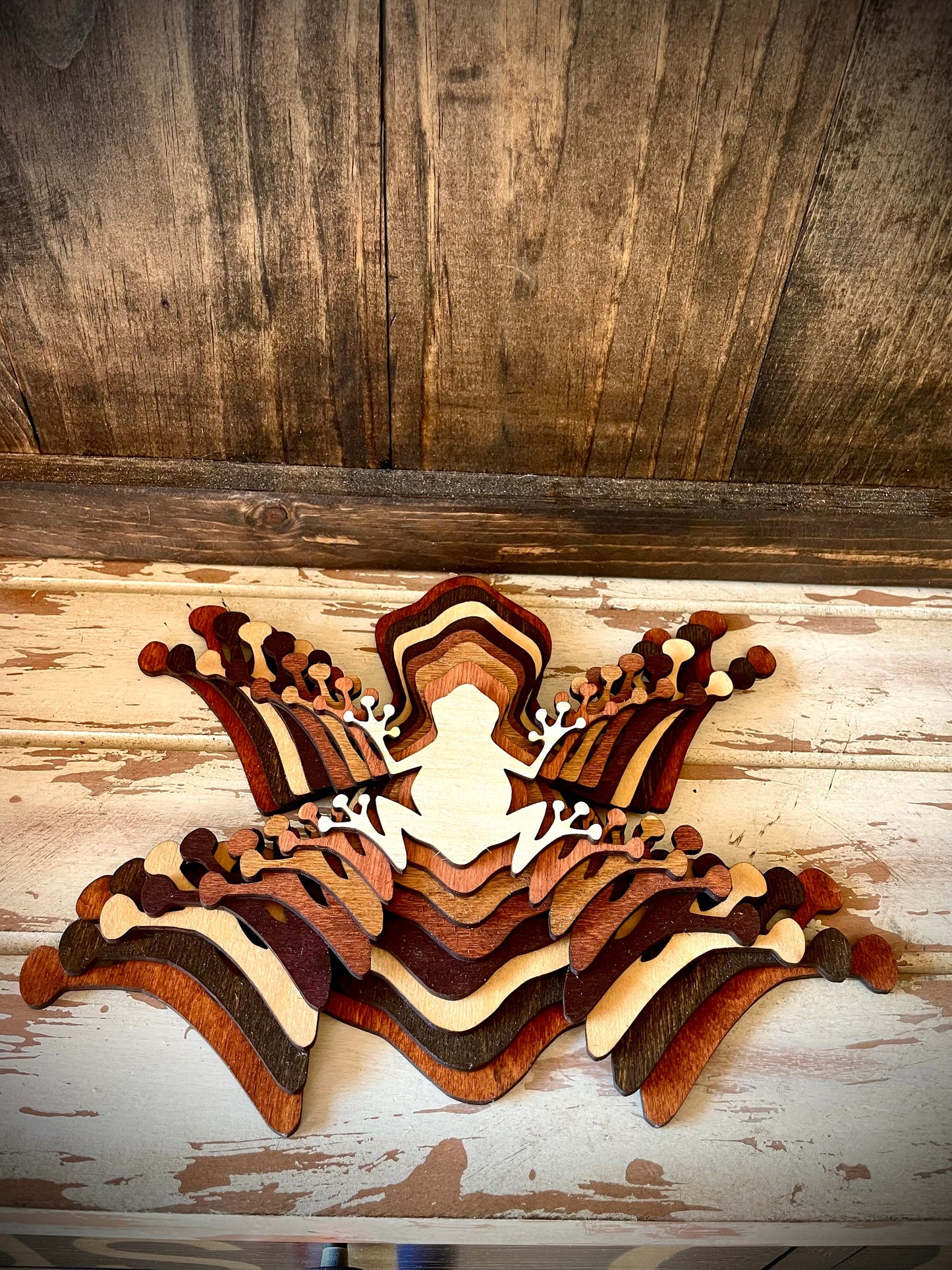 Stacked Frogs 3D Wood Table & Wall Art | Multi-Color