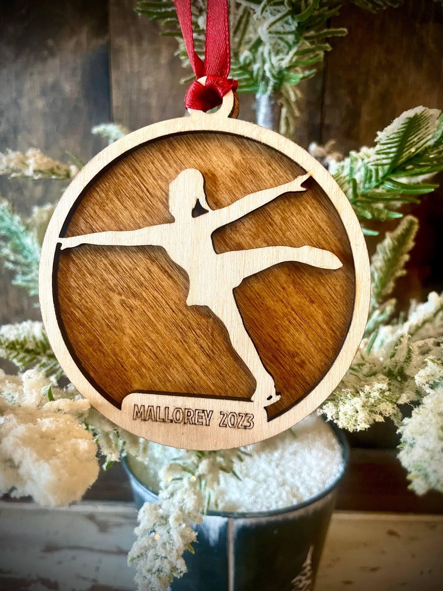 Figure Skating Skater Personalized 2-Layer Wood Christmas Ornament & Gift Tag | Multiple Finishes | Figure Skating Gift (#6)