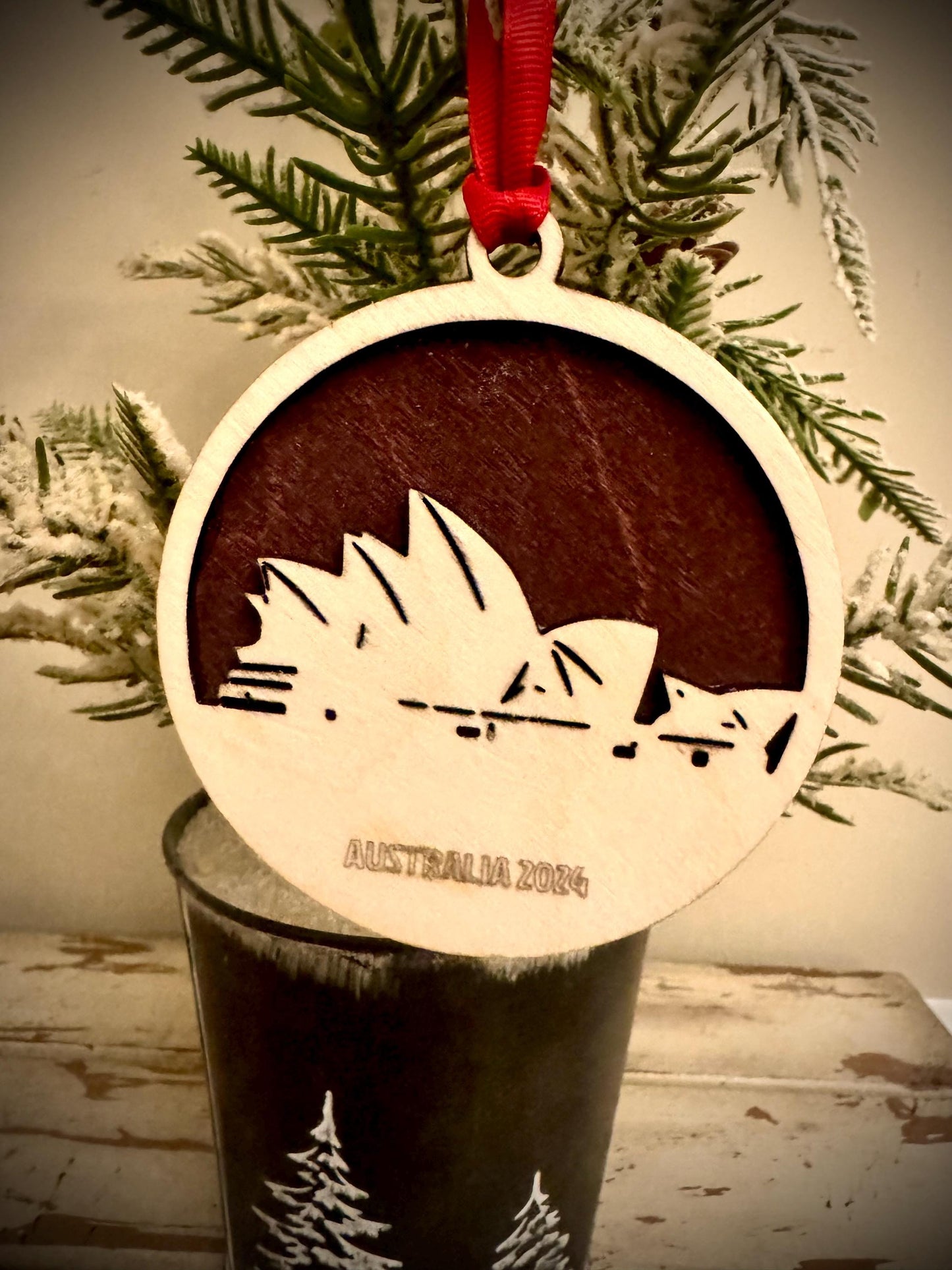 Sydney Opera House Personalized 2-Layer Wood Christmas Ornament & Gift Tag | Multiple Finishes | Travel Gift