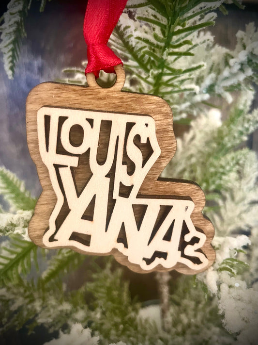 Louisiana Word Art Wood Ornament & Gift Tag | 12 Finishes | State Pride Gift