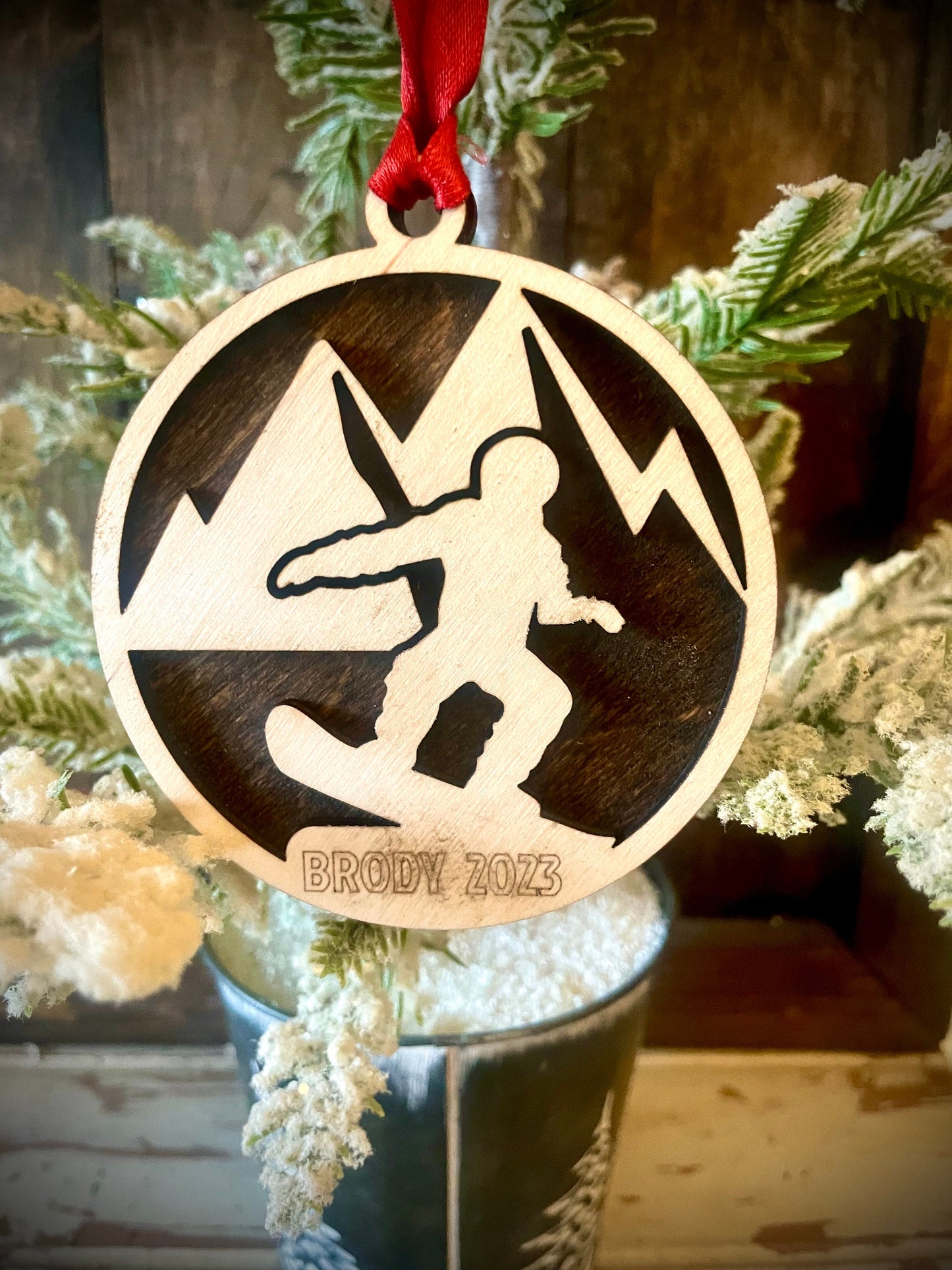 Snowboarder Personalized 2-Layer Wood Christmas Ornament & Gift Tag | Multiple Finishes | Snowboarding Gift (#5)