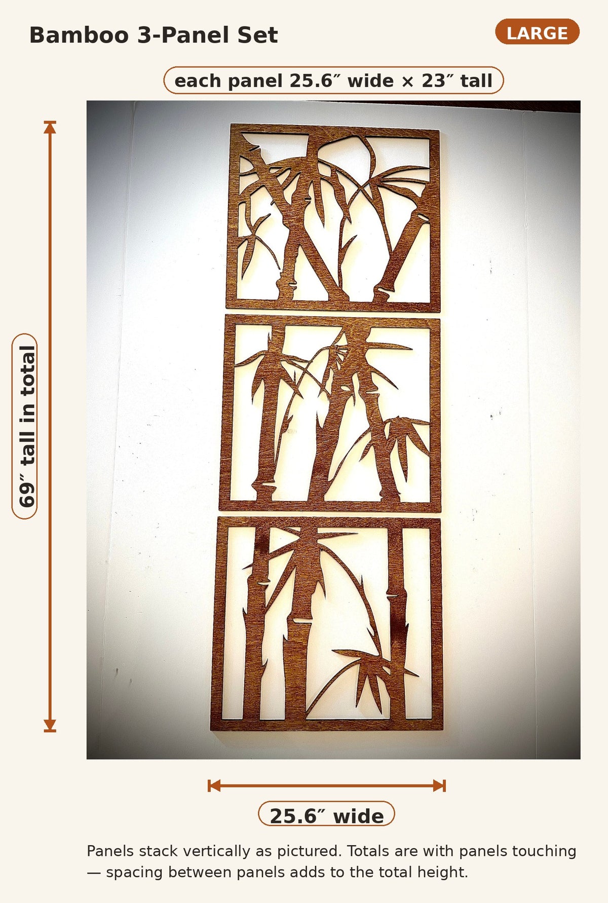 Bamboo Wood Wall Art | 3-Panel Set | Multiple Sizes & Finishes