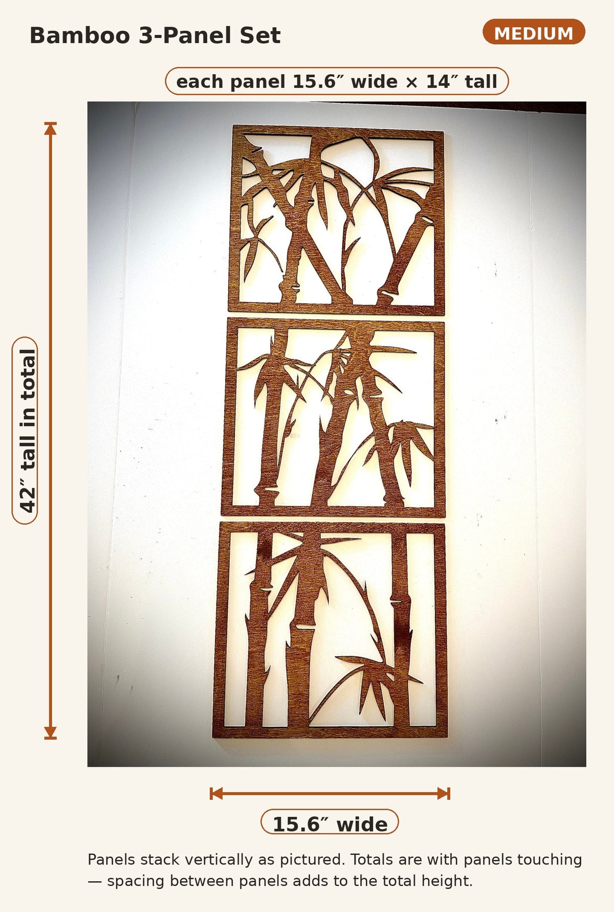 Bamboo Wood Wall Art | 3-Panel Set | Multiple Sizes & Finishes