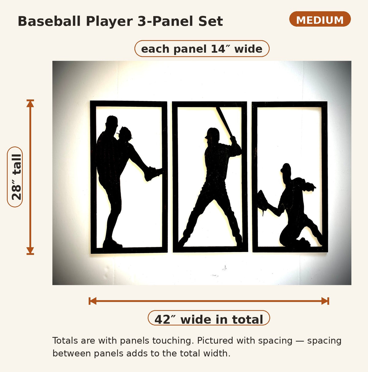 Baseball Player Wood Wall Art | 3-Panel Set | Multiple Sizes & Finishes