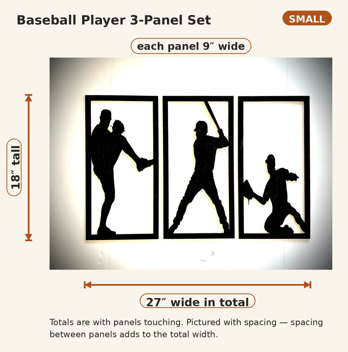 Baseball Player Wood Wall Art | 3-Panel Set | Multiple Sizes & Finishes