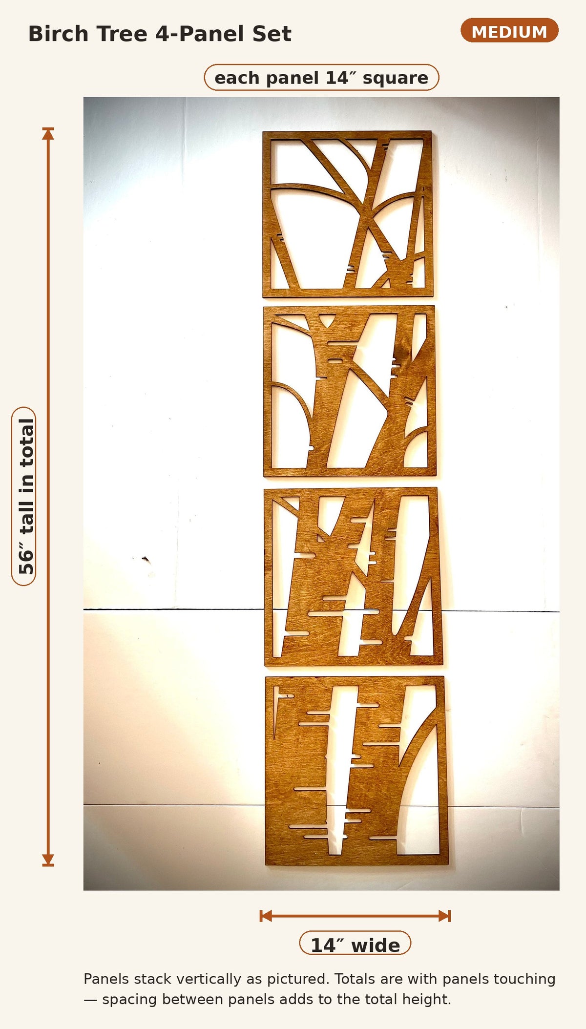 Birch Tree Wood Wall Art | 4-Panel Set | Multiple Sizes & Finishes