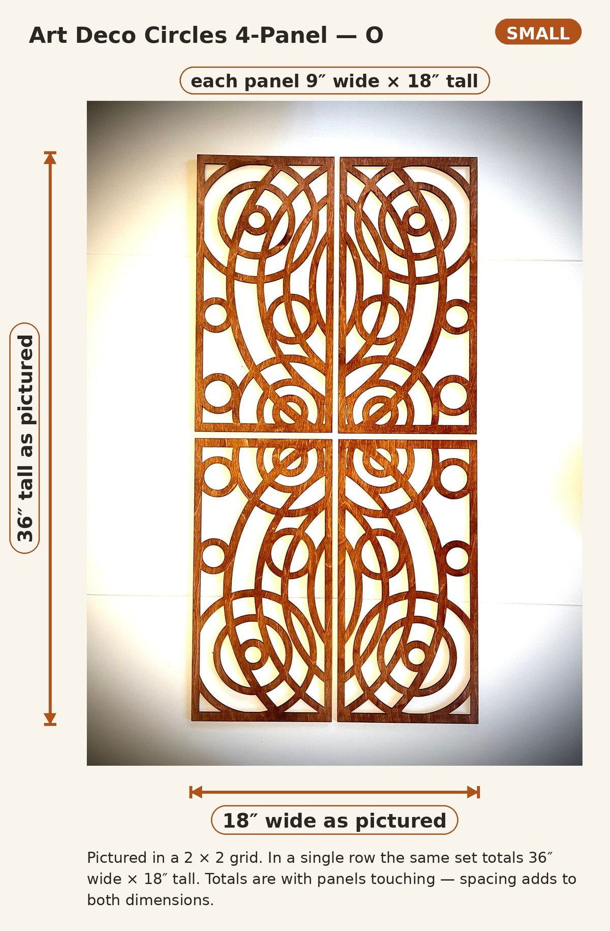 Boho Modern Art Deco Art Deco Circles wood wall art, 4 panel in multiple sizes and finishes, decor wall art original-O