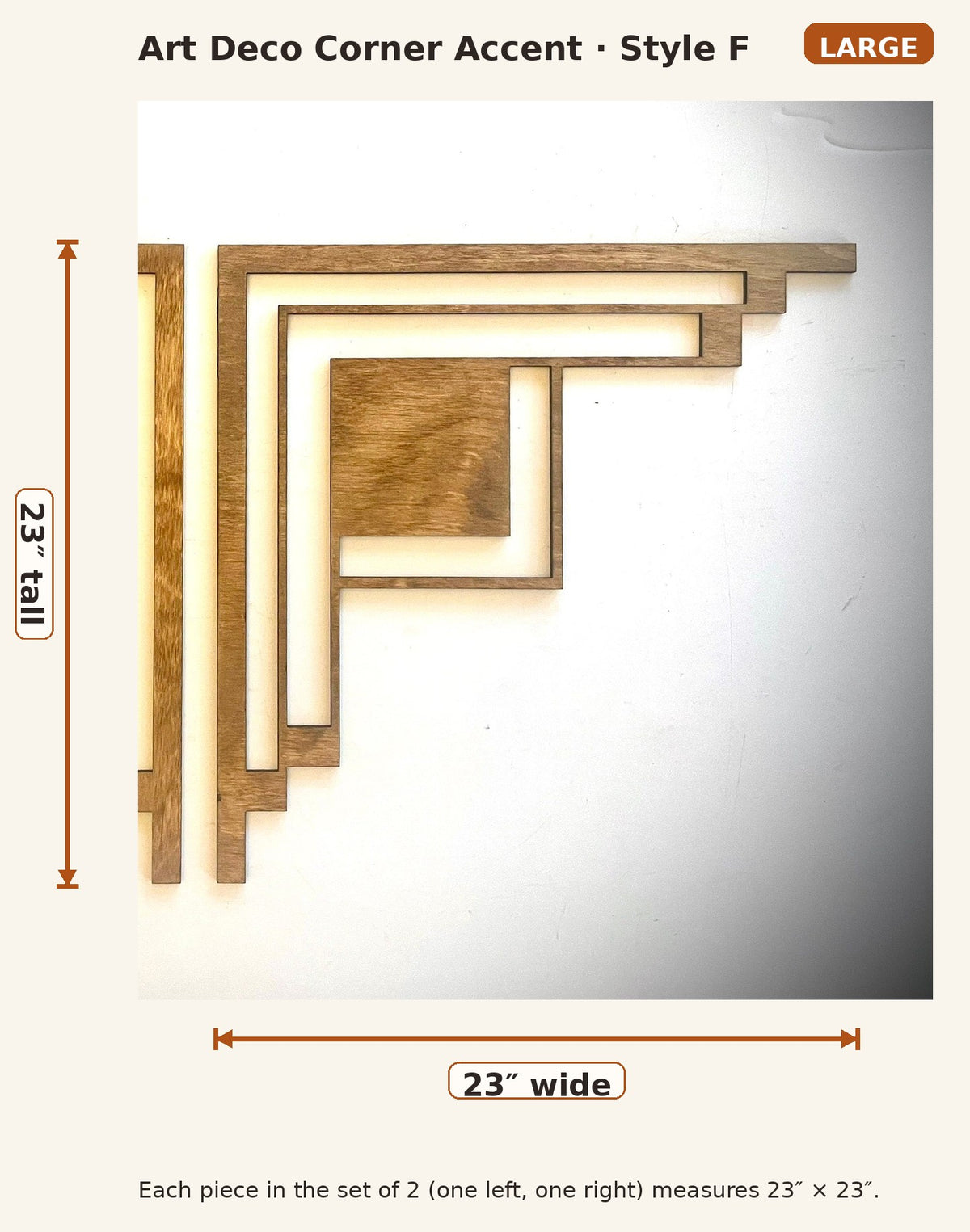 Art Deco Wood Corner Accent & Trim | Set of 2 | Multiple Sizes & Finishes | Style F