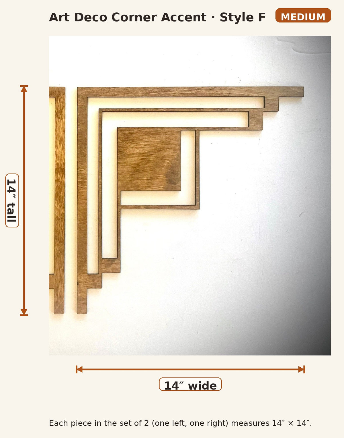 Art Deco Wood Corner Accent & Trim | Set of 2 | Multiple Sizes & Finishes | Style F