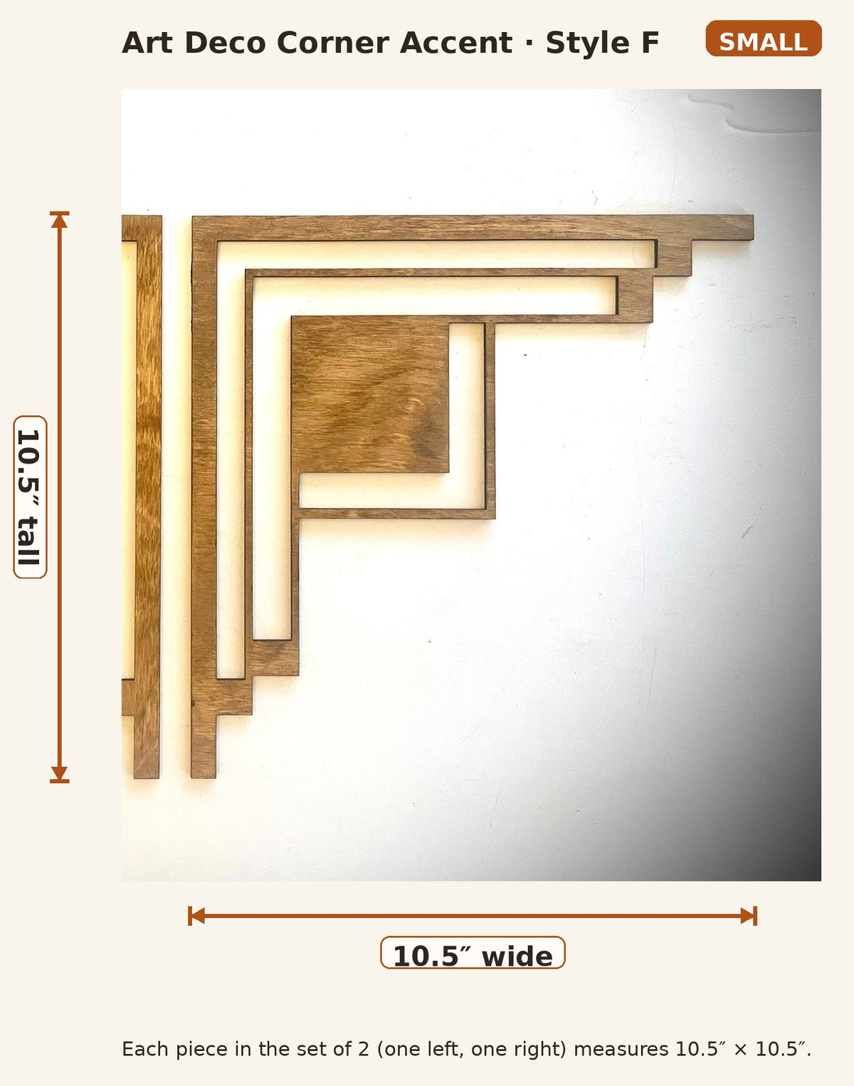 Art Deco Wood Corner Accent & Trim | Set of 2 | Multiple Sizes & Finishes | Style F