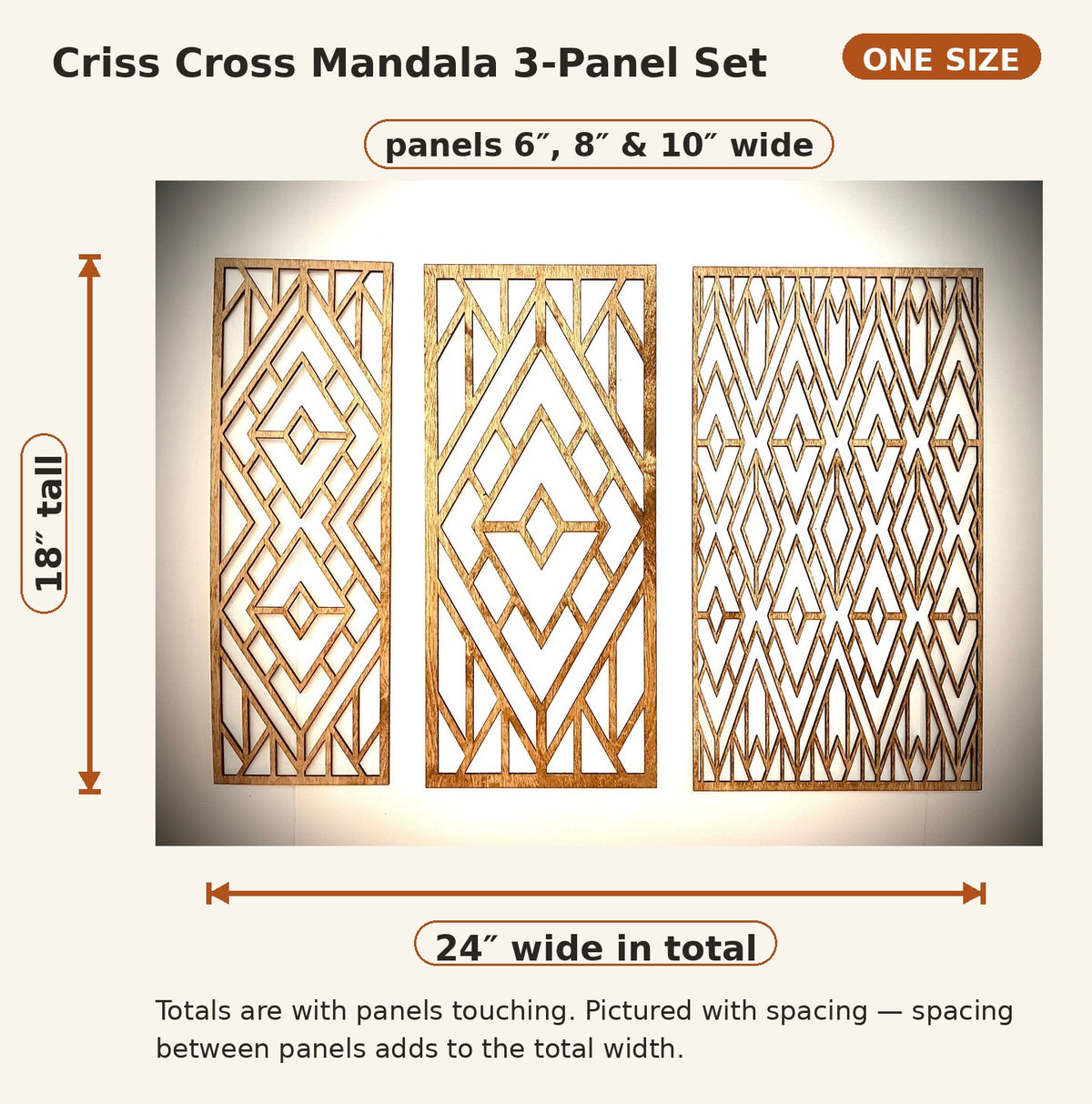 Boho Criss Cross Mandala Wood Wall Art | 3-Panel Set | Multiple Finishes