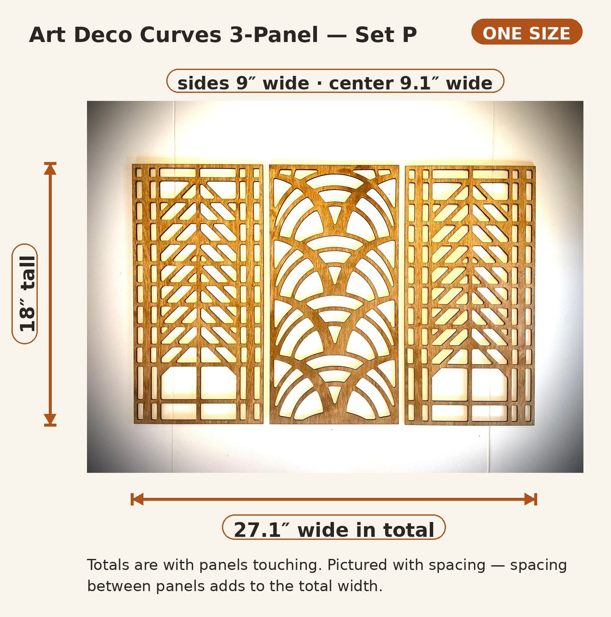 Boho Modern Art Deco Art Deco Curves wood wall art, 3 panel set in multiple finishes. Set -P