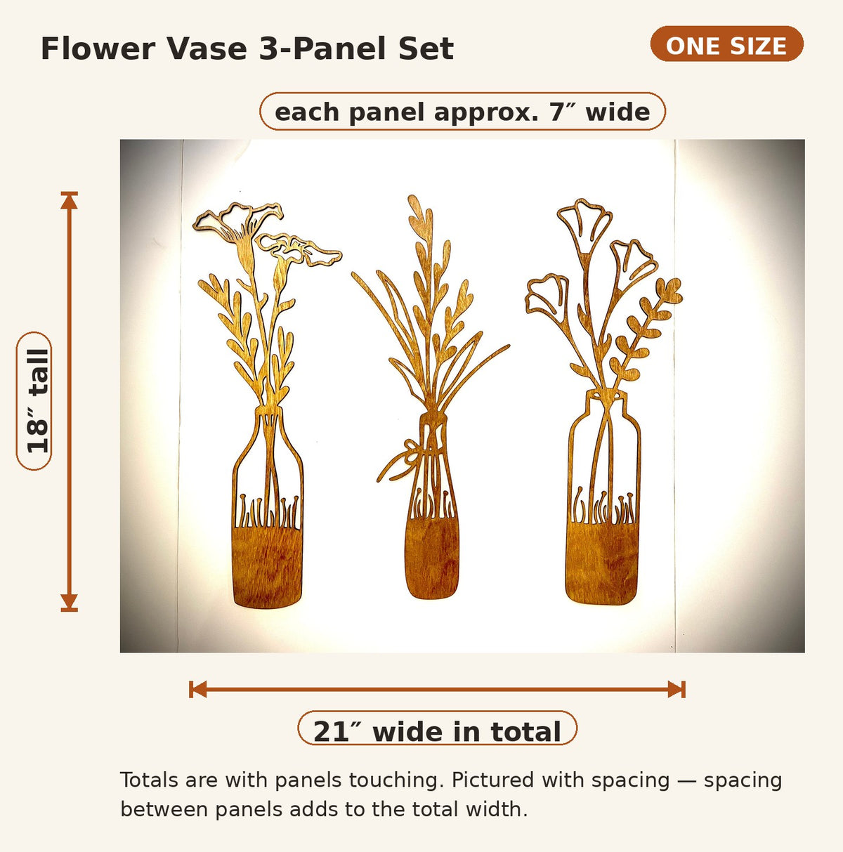 Boho Flower Vase Wood Wall Art | 3-Panel Set | Multiple Colors
