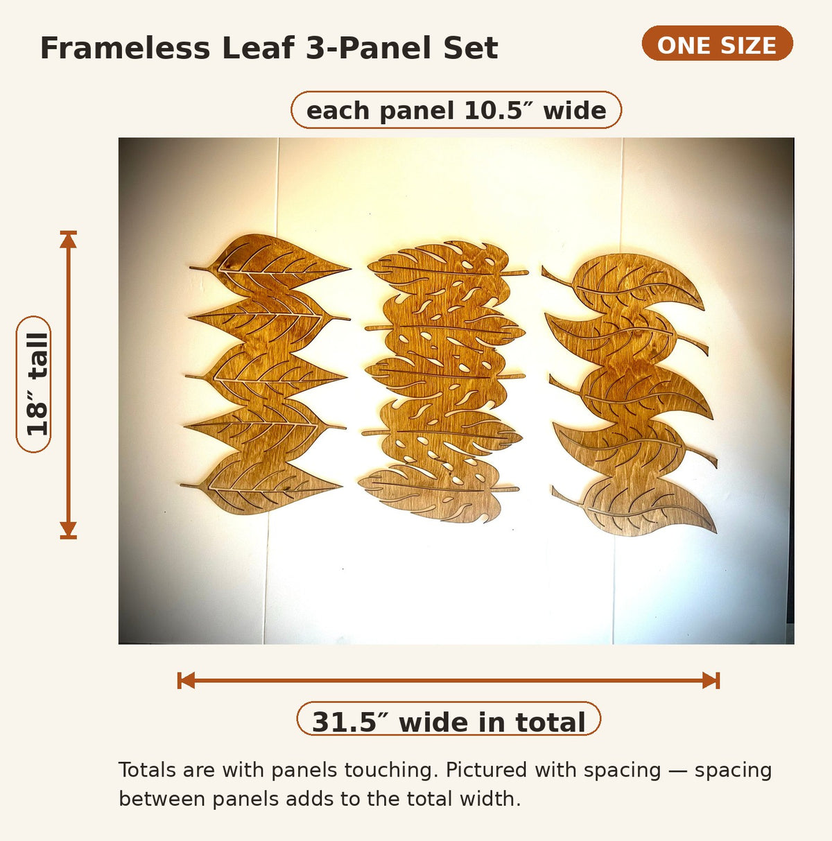 Boho Frameless Leaf Wood Wall Art | 3-Panel Set | Multiple Finishes