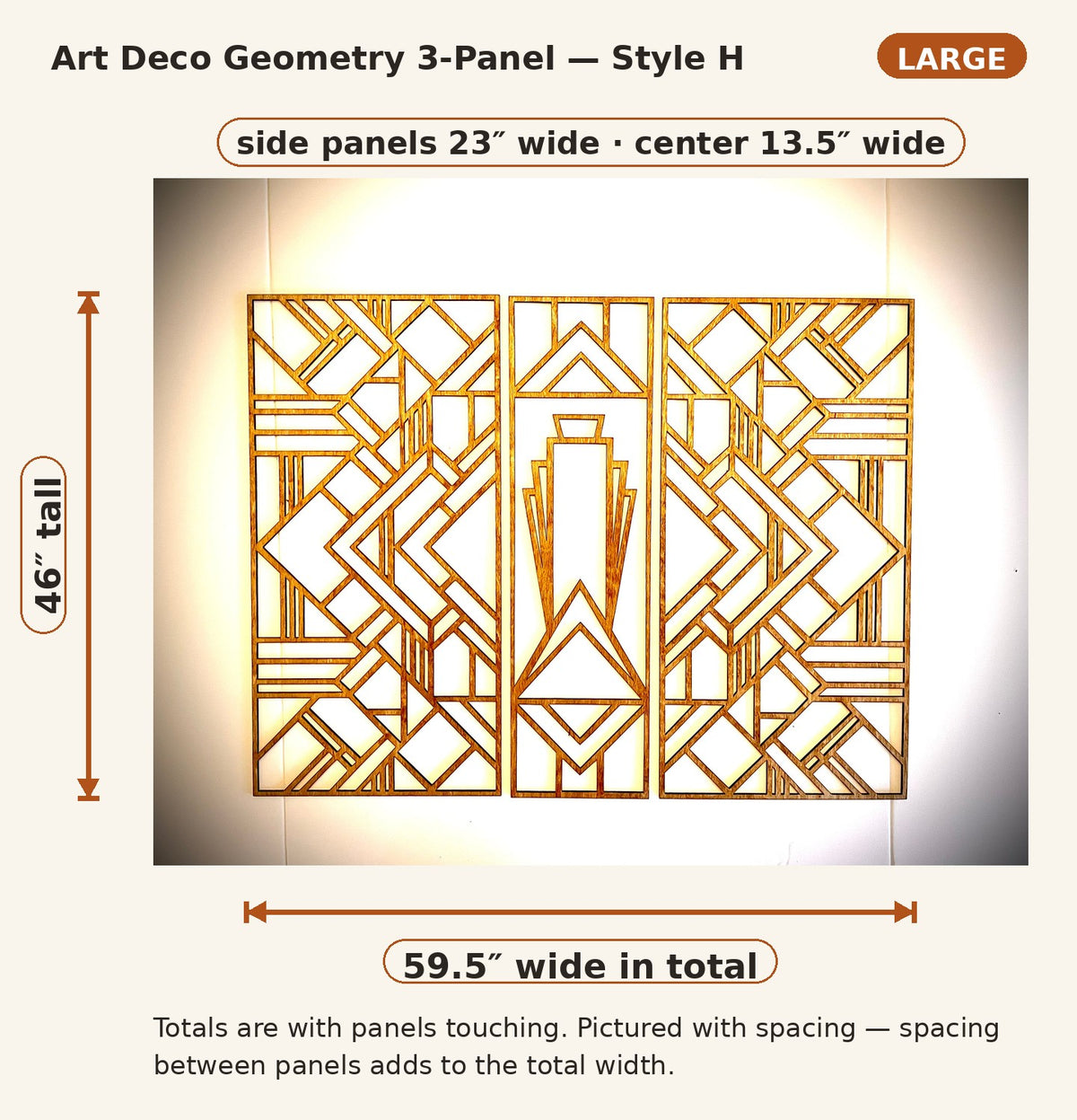 Art Deco Geometry Wood Wall Art | 3-Panel Set | Multiple Sizes & Finishes | Style H