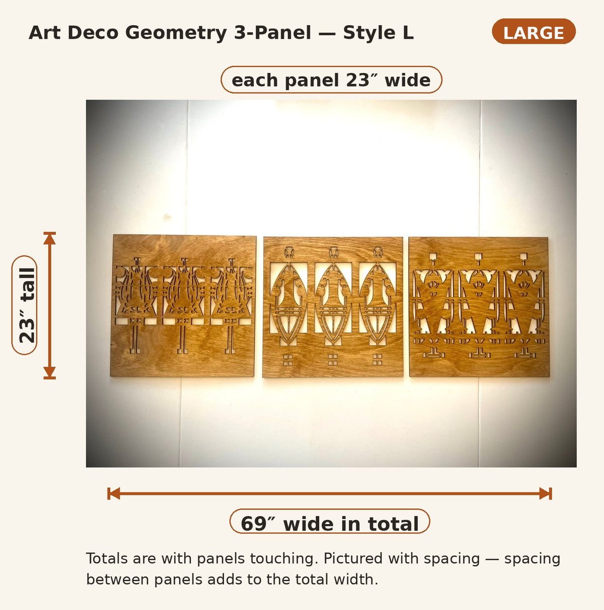 Art Deco Geometry Wood Wall Art | 3-Panel Set | Multiple Sizes & Finishes | Style L