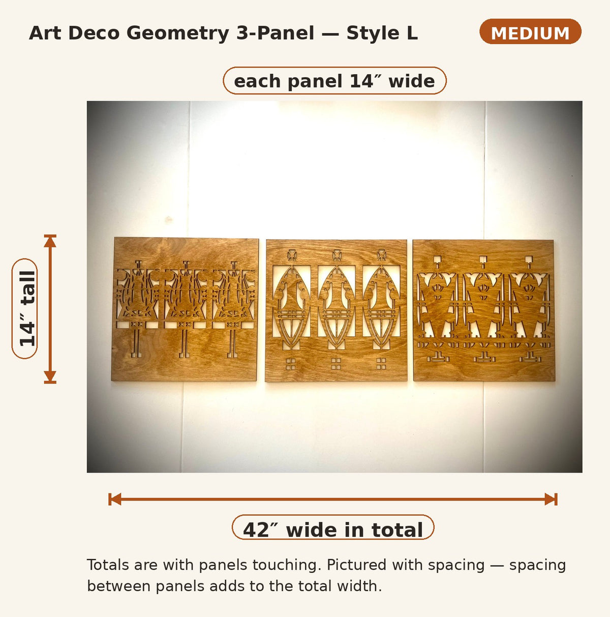 Art Deco Geometry Wood Wall Art | 3-Panel Set | Multiple Sizes & Finishes | Style L