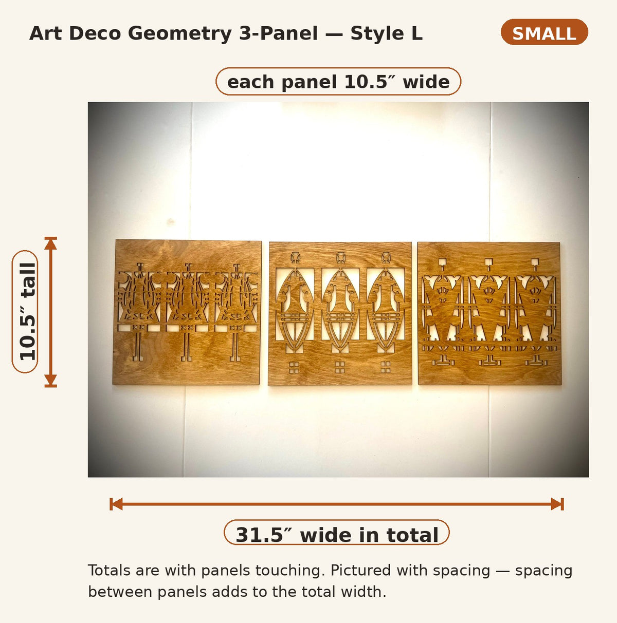 Art Deco Geometry Wood Wall Art | 3-Panel Set | Multiple Sizes & Finishes | Style L