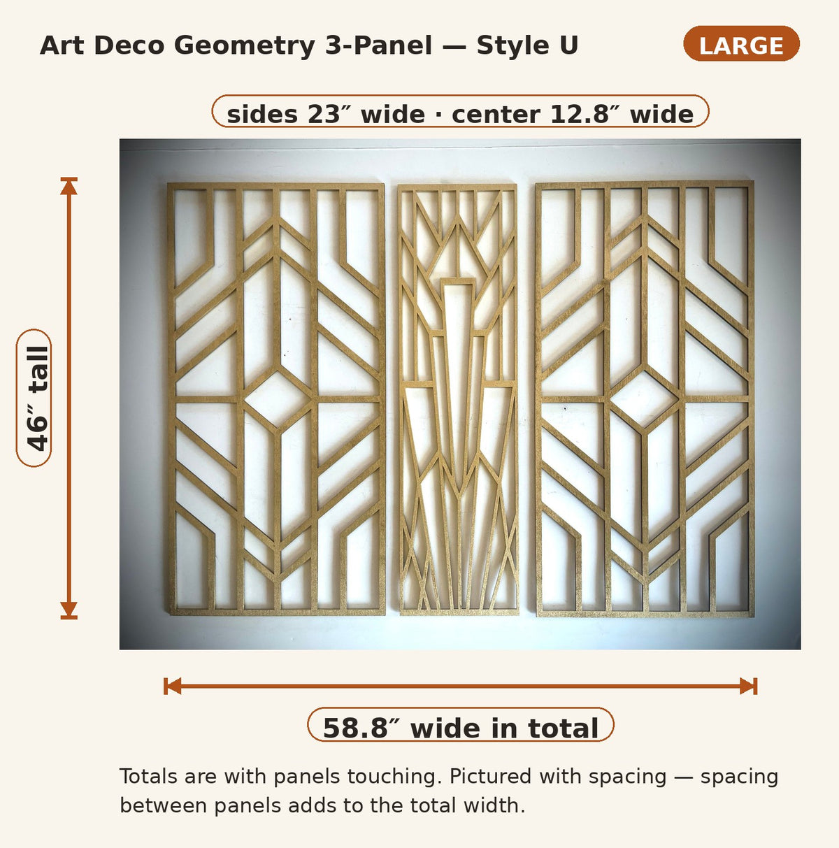 Boho Modern Art Deco Art Deco Geometry wood wall art, 3 panel set, in multiple sizes and finishes, Style U