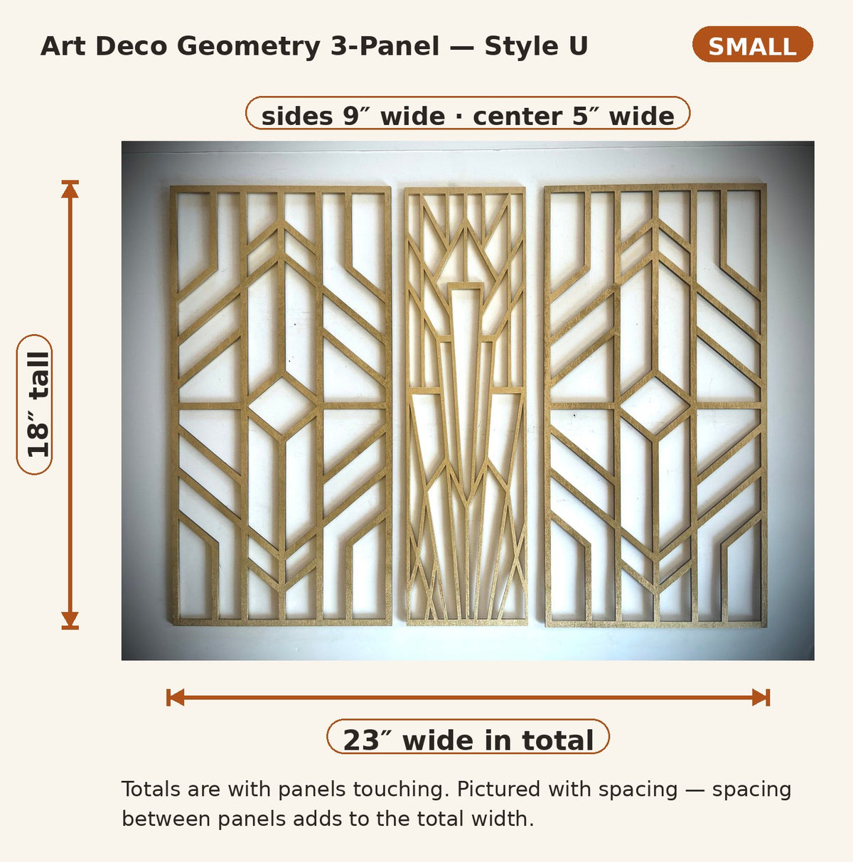 Boho Modern Art Deco Art Deco Geometry wood wall art, 3 panel set, in multiple sizes and finishes, Style U