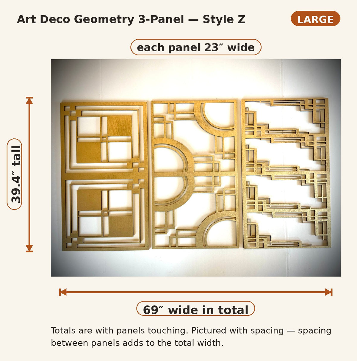 Art Deco Geometry Wood Wall Art | 3-Panel Set | Multiple Sizes & Finishes | Style Z