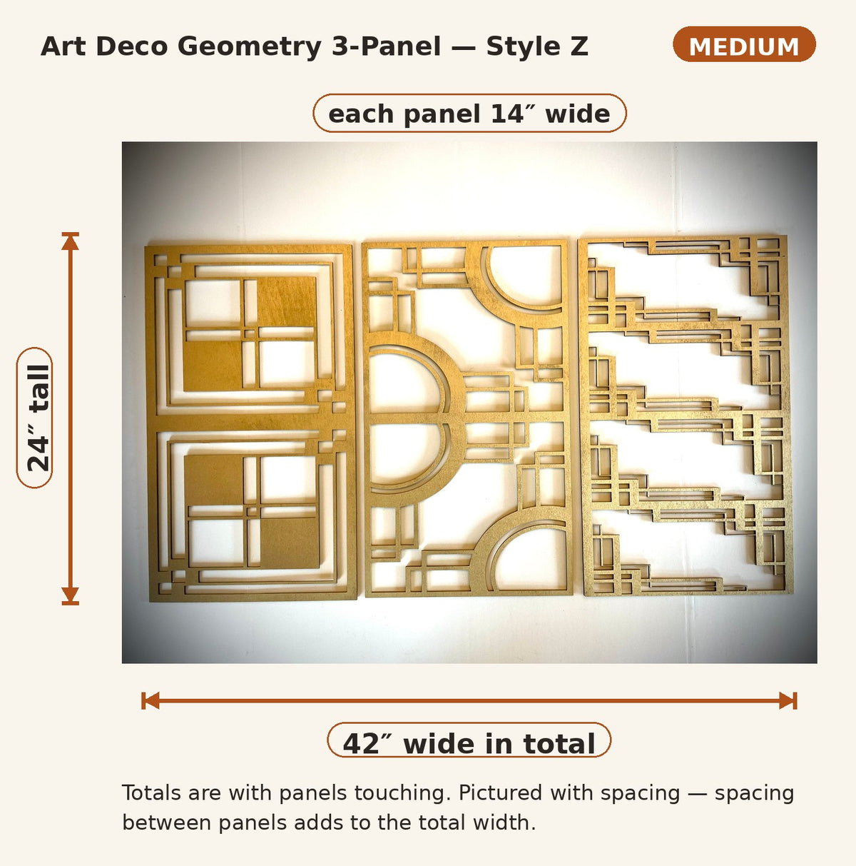 Art Deco Geometry Wood Wall Art | 3-Panel Set | Multiple Sizes & Finishes | Style Z