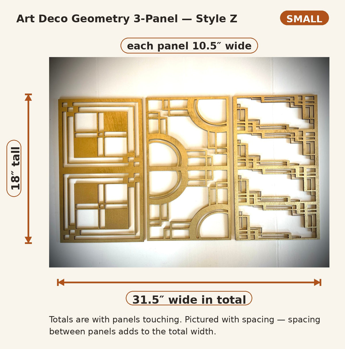 Art Deco Geometry Wood Wall Art | 3-Panel Set | Multiple Sizes & Finishes | Style Z