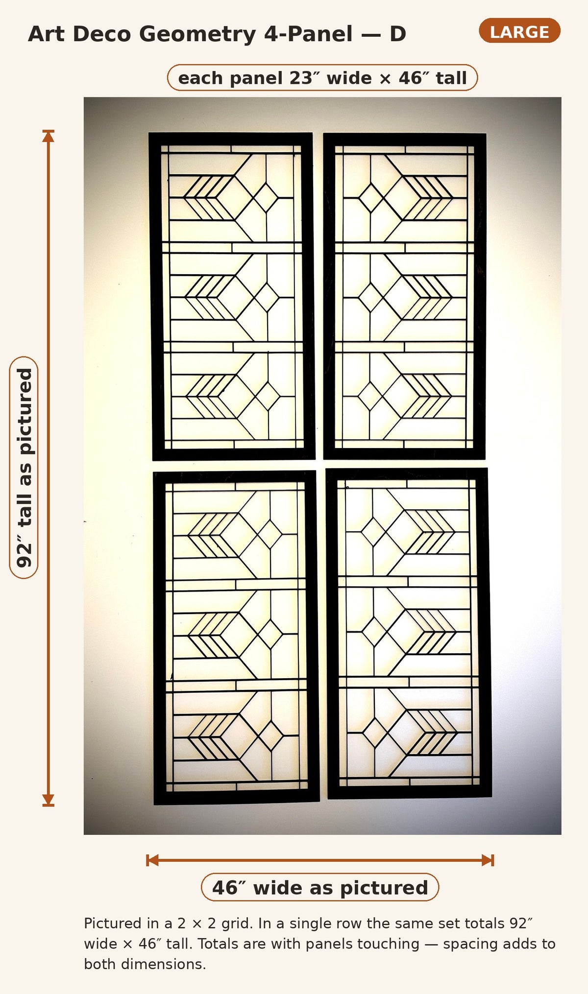 Boho Modern Art Deco Art Deco Geometry wood wall art, 4 panel in multiple sizes and finishes, decor wall art original D