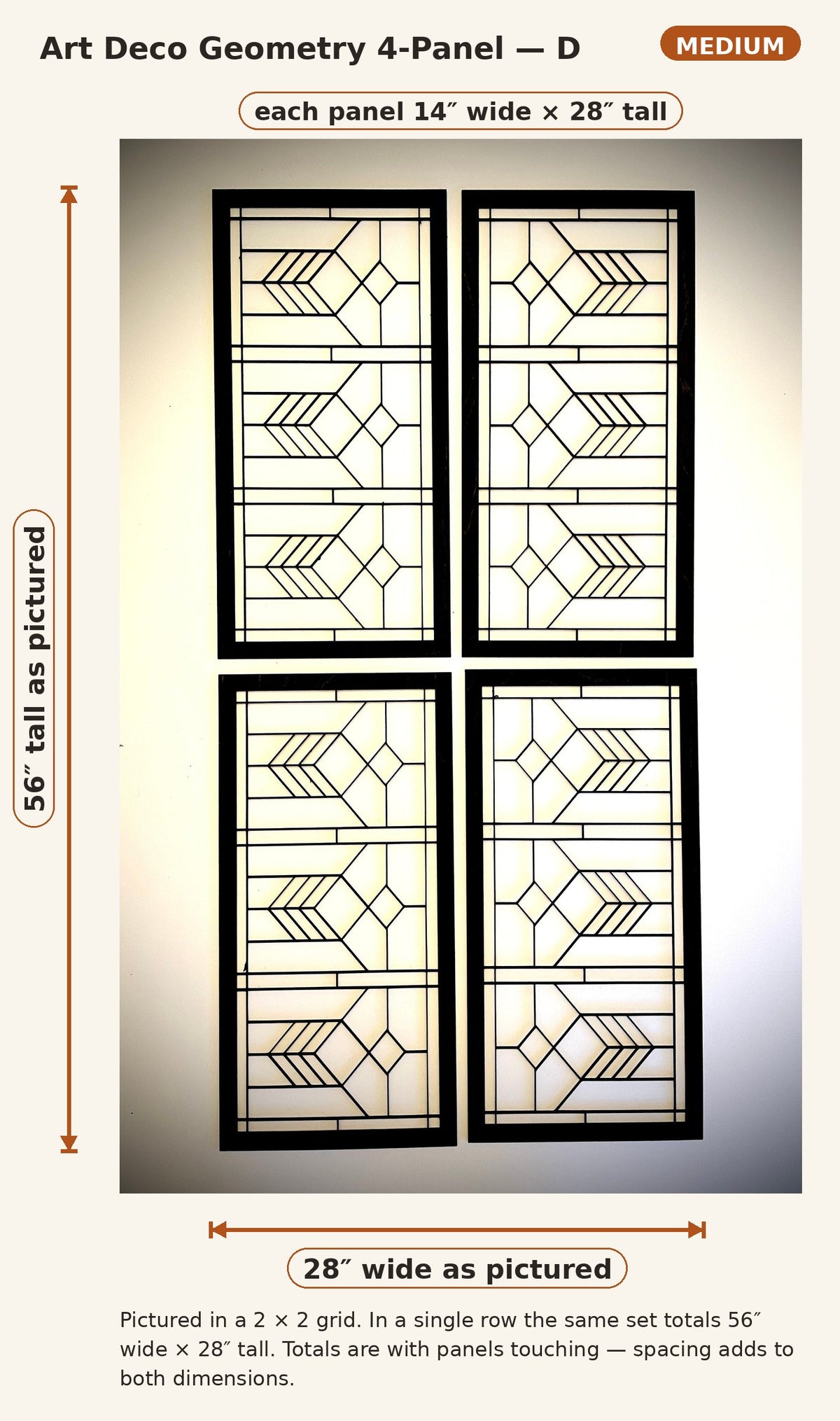 Boho Modern Art Deco Art Deco Geometry wood wall art, 4 panel in multiple sizes and finishes, decor wall art original D