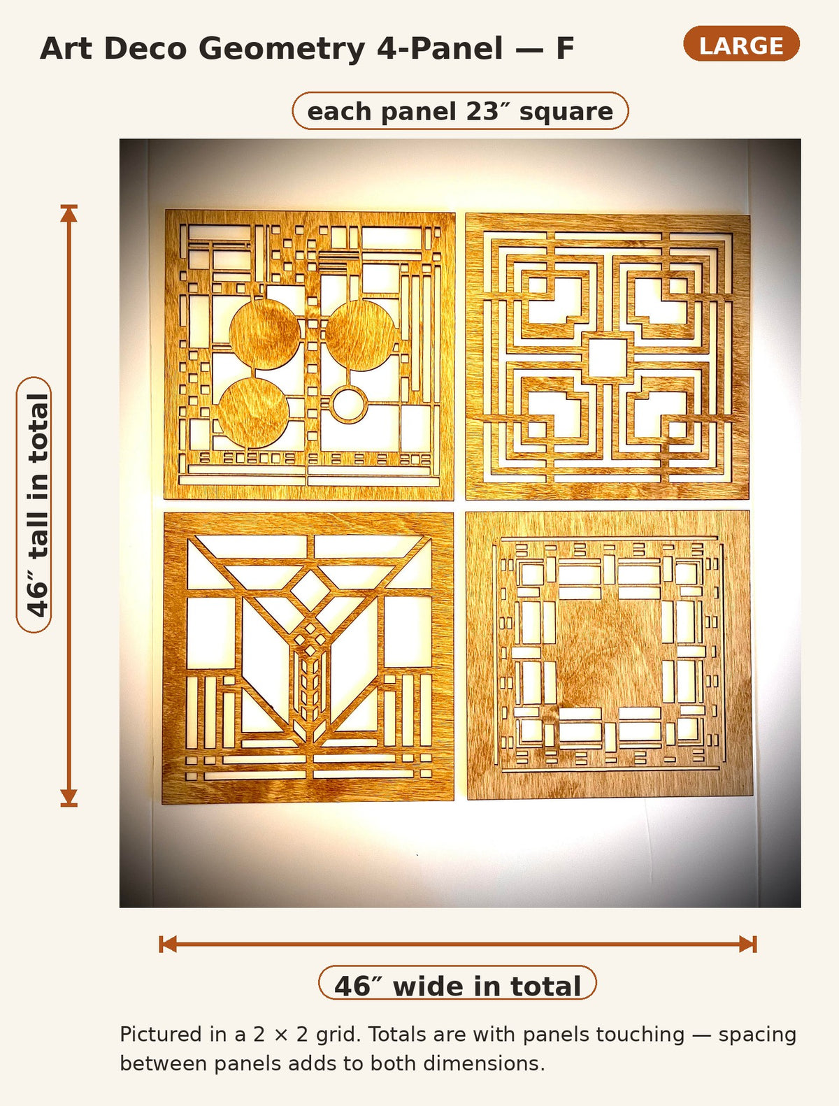 Boho Modern Art Deco Art Deco Geometry wood wall art, 4 panel in multiple sizes and finishes, decor wall art original F