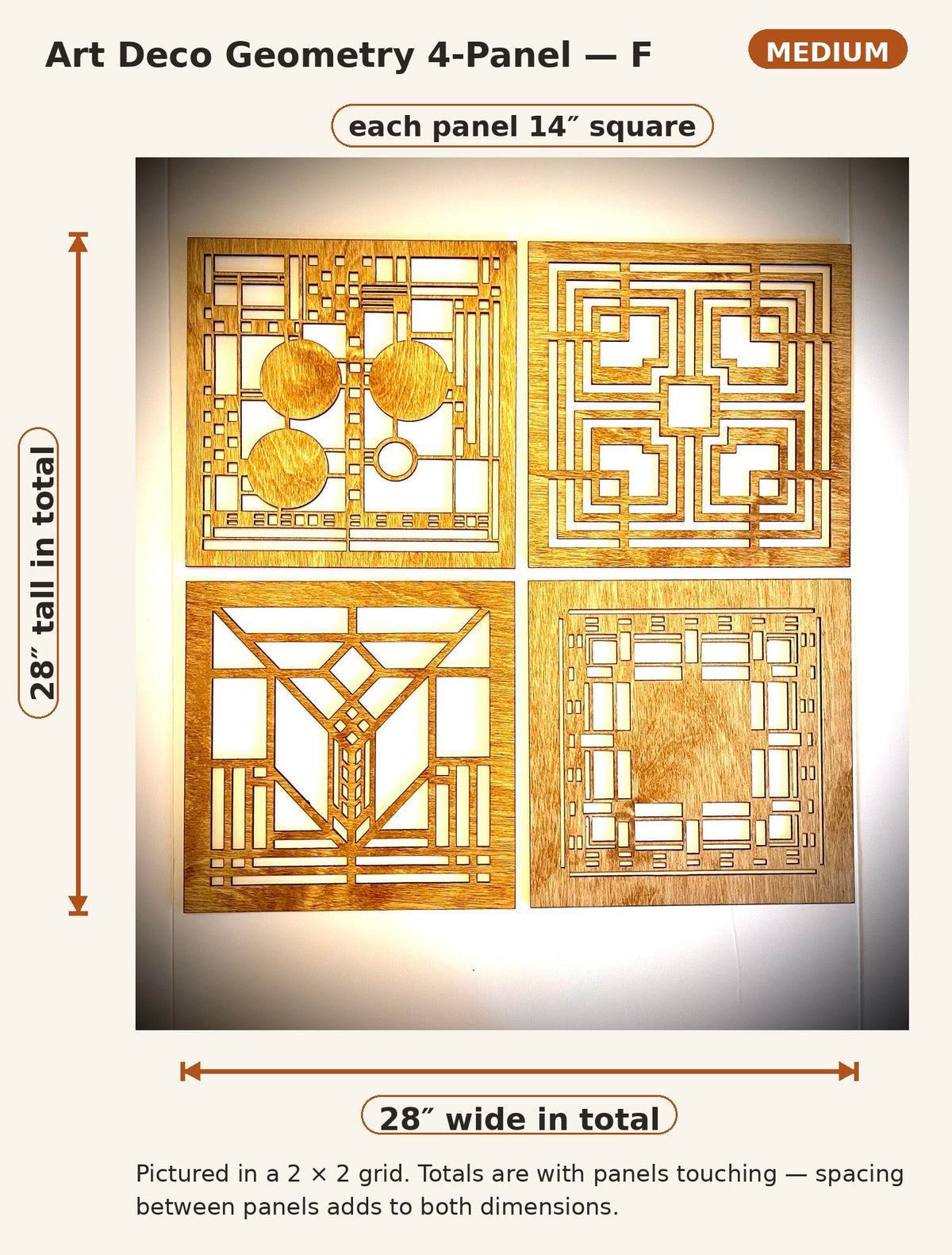 Boho Modern Art Deco Art Deco Geometry wood wall art, 4 panel in multiple sizes and finishes, decor wall art original F