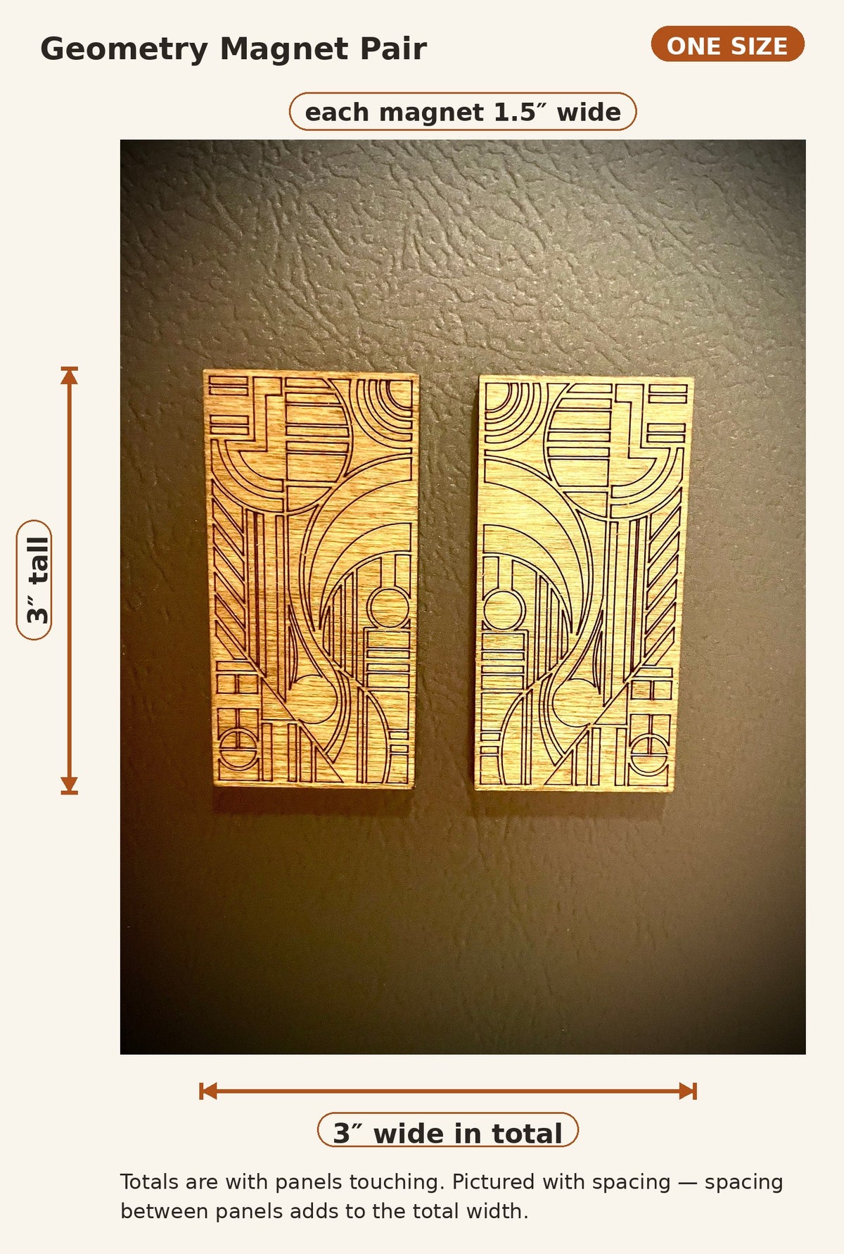 Boho Modern Art Deco Art Deco Geometry wood refrigerator magnet art, 2 panel in natural or 11 other finishes