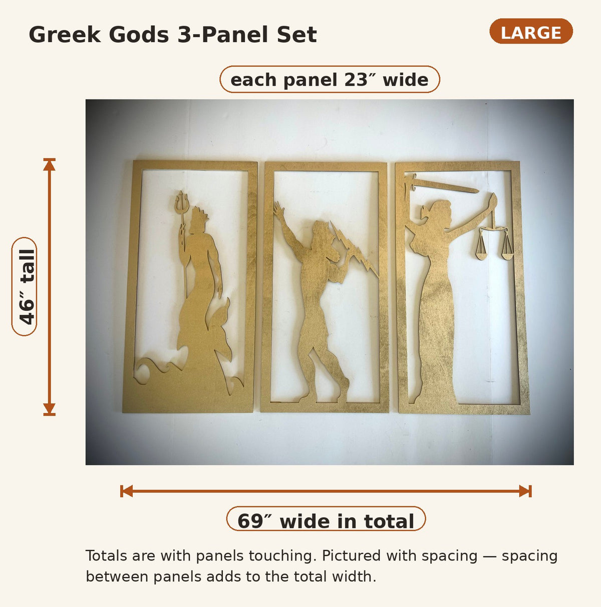 Art Deco Greek Gods Wood Wall Art | Poseidon, Zeus & Themis | 3-Panel Set | Multiple Sizes & Finishes