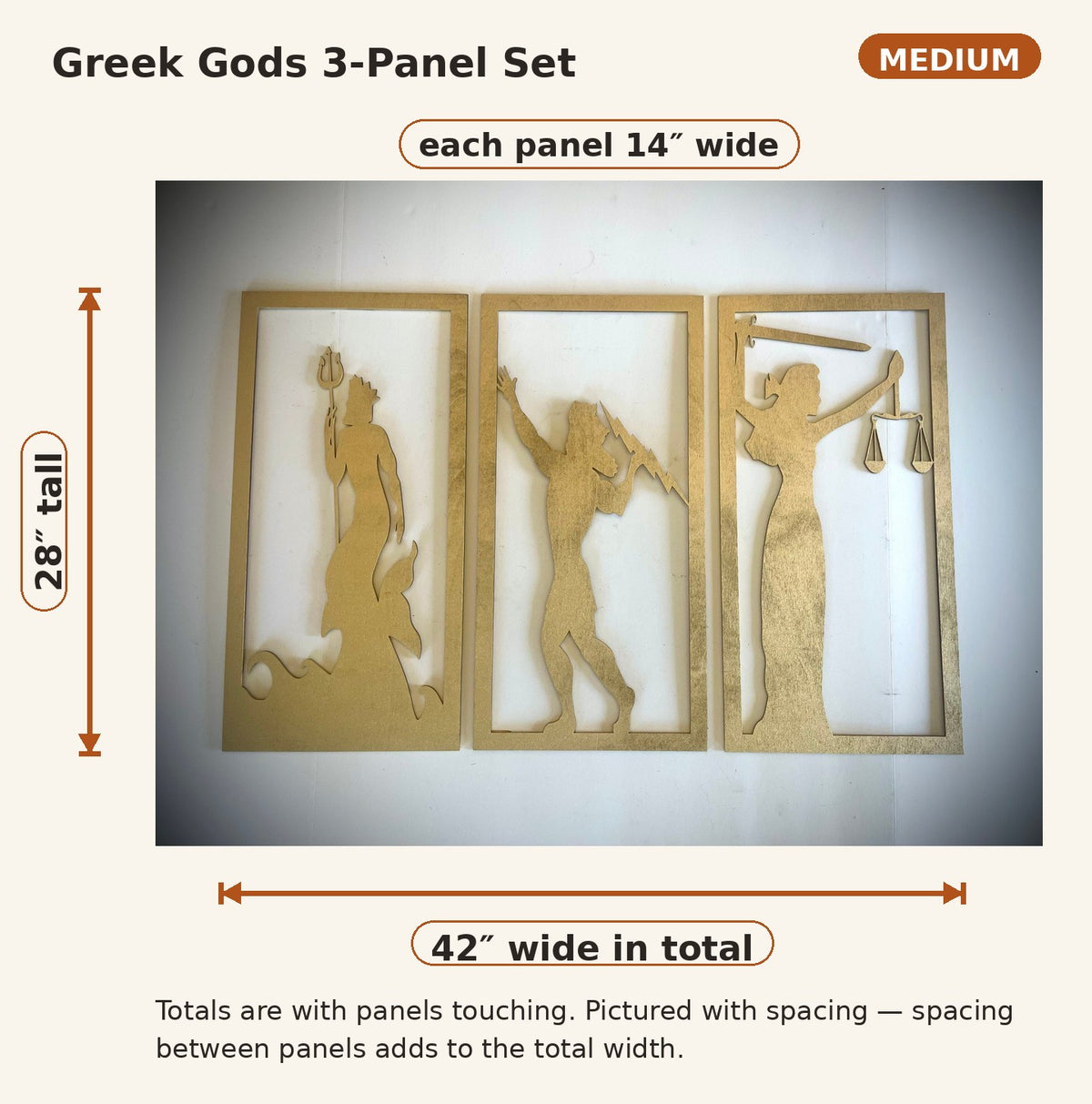 Art Deco Greek Gods Wood Wall Art | Poseidon, Zeus & Themis | 3-Panel Set | Multiple Sizes & Finishes