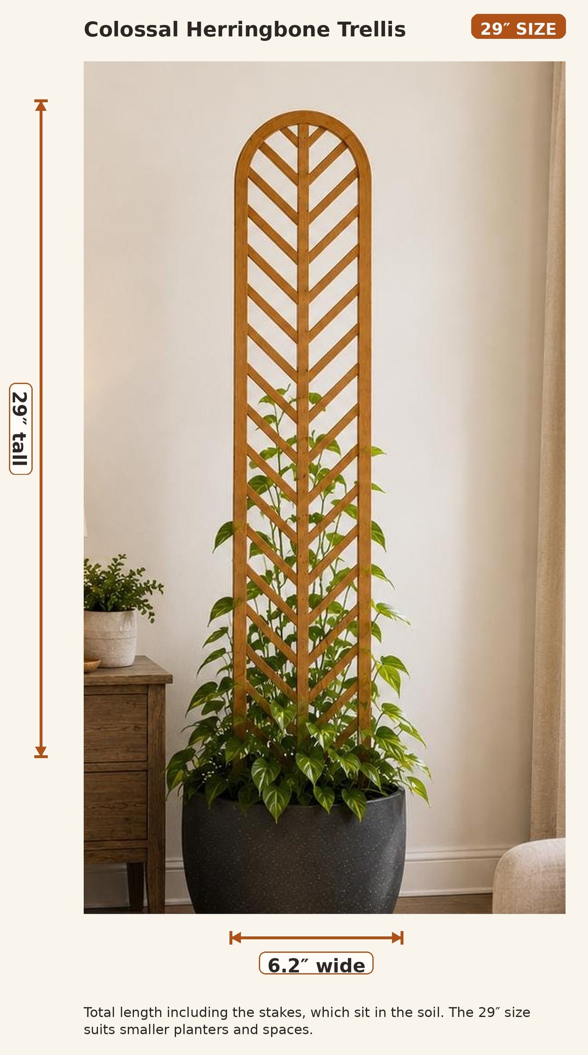 Herringbone Indoor Plant Trellis – Large Wood Climbing Plant Support | 47" & 29" | Baltic Birch